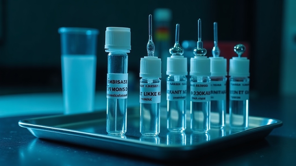 Tubos de muestras de ADN y kits estériles de recolección en laboratorio de genética forense