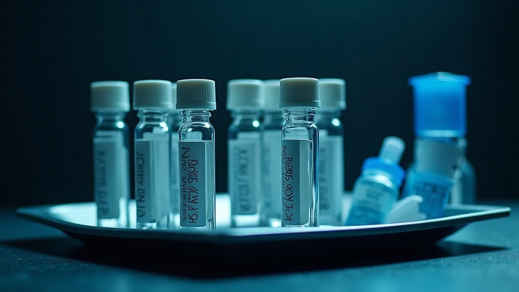 Tubos de muestras de ADN y kits estériles de recolección en laboratorio de genética forense