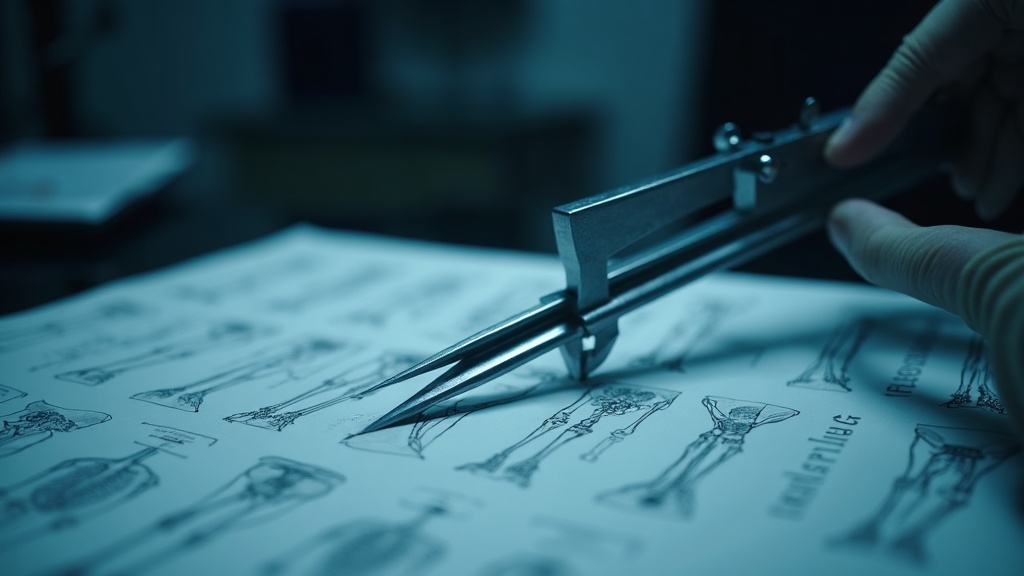 Calibradores de precisión sobre diagramas anatómicos en antropología forense