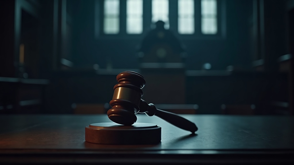 Sala de audiencias con mazo judicial, escenario del peritaje forense ante la justicia