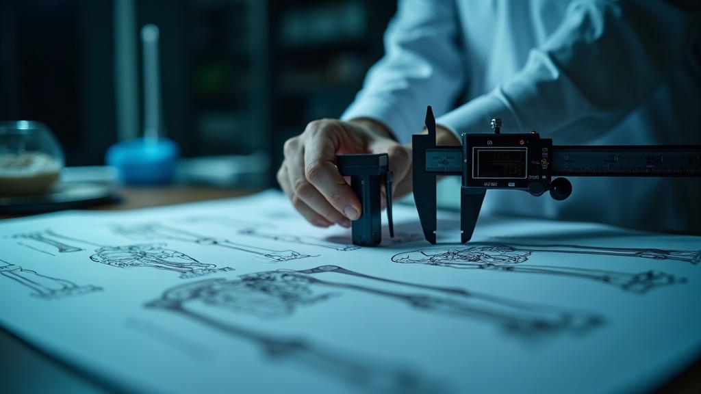Calibradores de precisión sobre diagramas anatómicos en antropología forense