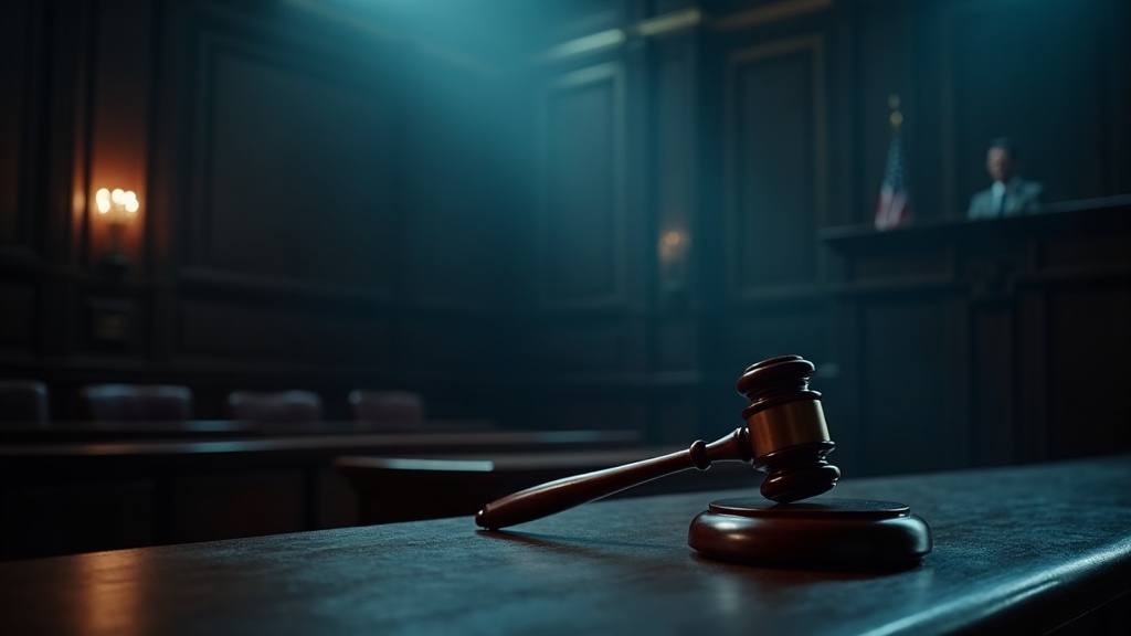 Sala de audiencias con mazo judicial, escenario del peritaje forense ante la justicia