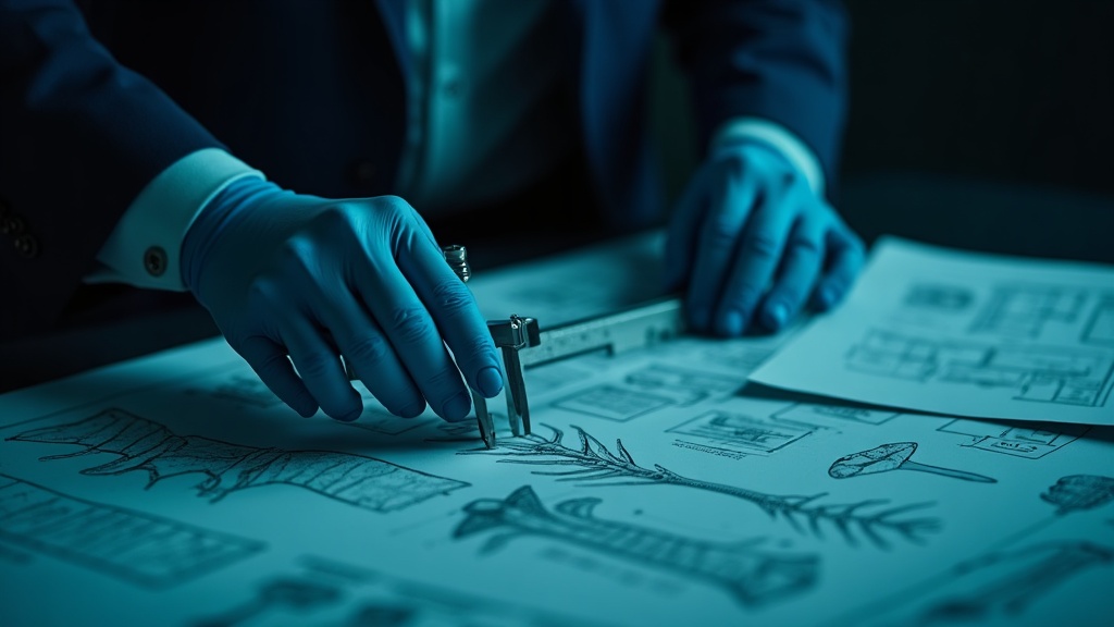 Calibradores de precisión sobre diagramas anatómicos en antropología forense
